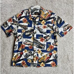 Paradise On A Hanger Military War Planes Shirt Floral Warhawk B17 B29 Mens L Vtg